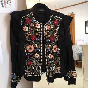 Zara Floral Embroidered Bomber Jacket